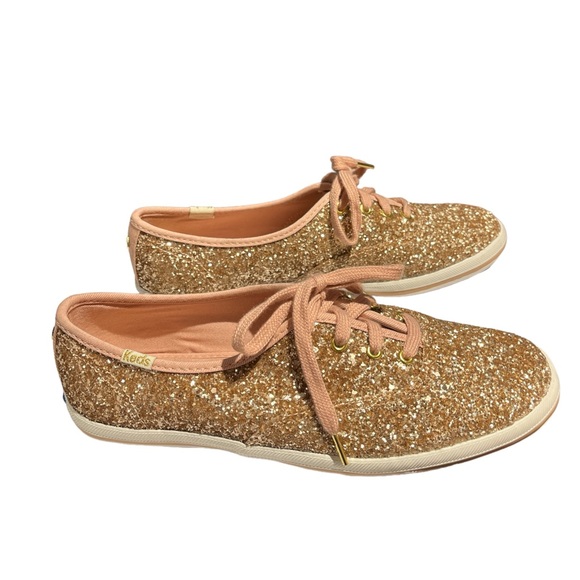 Kate Spade x Keds Women's Rose Gold Champion Pink Glitter Sneakers Size 7. - Picture 2 of 5